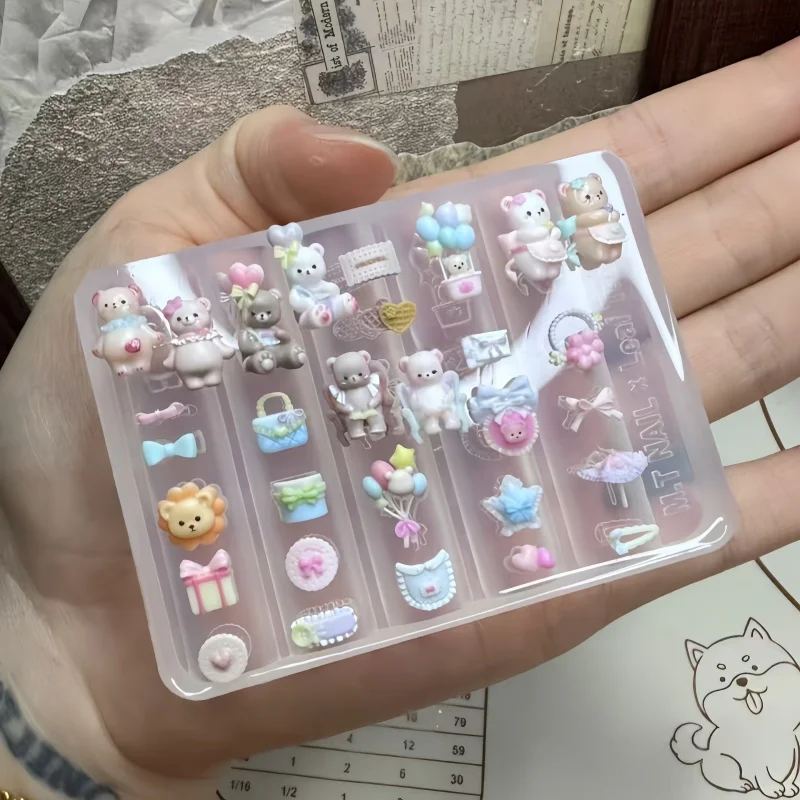 귀엽고 멋진 디자인의 네일 아트 몰드 1개 (오리, 토끼, 곰, 강아지, 나비넥타이, 레이스 벨트 패턴) 투명 네일 아트 스탬핑 도구