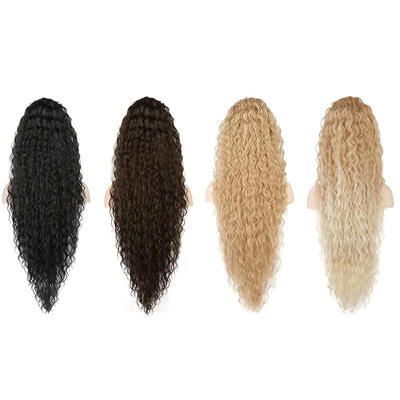36-inch gradient long curly hair synthetic drawstring ponytail wig women's heat-resistant natural curly ponytail wig