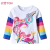 DXTON Girls Rainbow Sleeve T-shirts Spring Mermaid Printed Children Girls Tops Floral Toddlers Cotton Tees Cartoon Kids Outfits 1