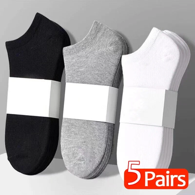 

5Pairs Men Simple Boat Socks Summer Spring Breathable Non-slip Silicone Invisible Cotton Socks Male Ankle Sock Slippers Meia