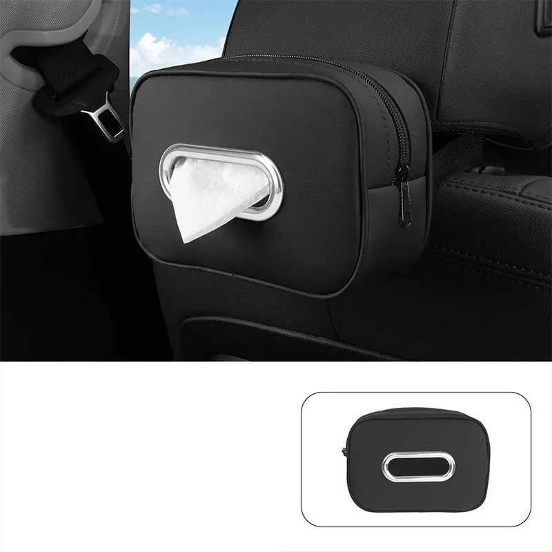 Car Tissue Box Holder Nappa  Leather Car Center Console Armrest Napkin Box Sun Visor Backseat Tissue Case with Fix Strap