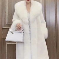 Faux Fur Coats Women Long Coat Thick Warm Turn Down Collar Open Stitch Spring Outerwear Jackets Elegant Splice Autumn Winter 1