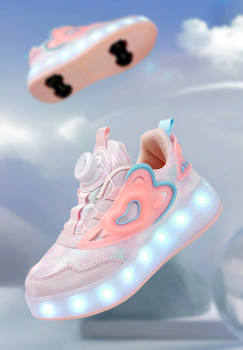 Description Picture 3 of itemChildrens Skate Shoes USB Light Comfortable Roller-skating Sneakers Outdoor Sports Walking Girls Pink Roller Skate Shoes for Kid