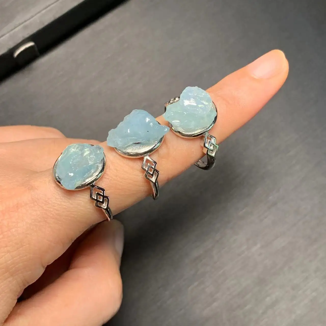 Natural Aquamarine Ring Rough Stone Handmade Rings Jewelry For Women Men Gift Healing Wholesale Charm Engagement Party