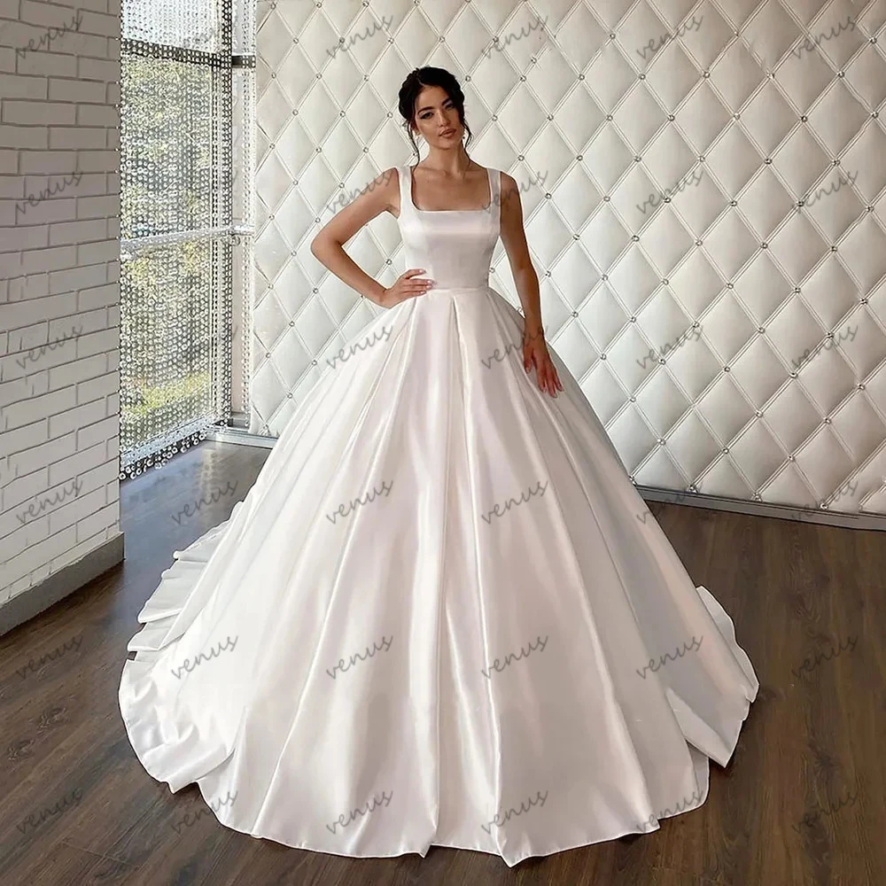 Simple Wedding Dresses Newest Bridal Gowns Square Collar Princess Robes For Formal Party Elegant Vestidos De Novia Customized 4