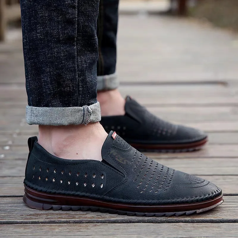 

Men's Driving Shoes Summer Leather Printed Soft Sole Loafers Comfortable Breathable Casual Footwear Zapatillas Informales