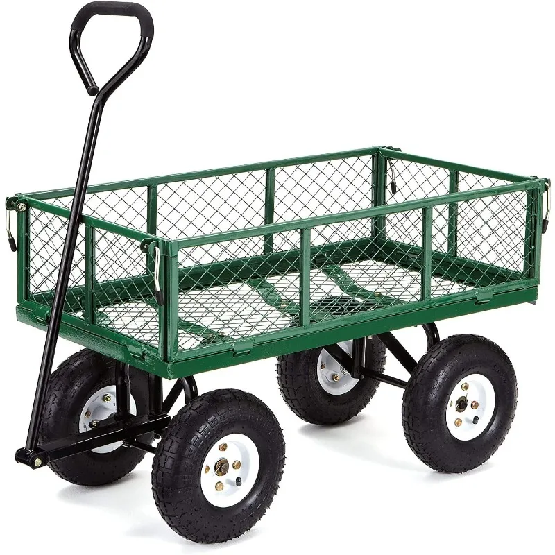 

Steel Garden Cart, Steel Mesh Removable Sides, 3 cu ft, 400 lb Capacity, Green