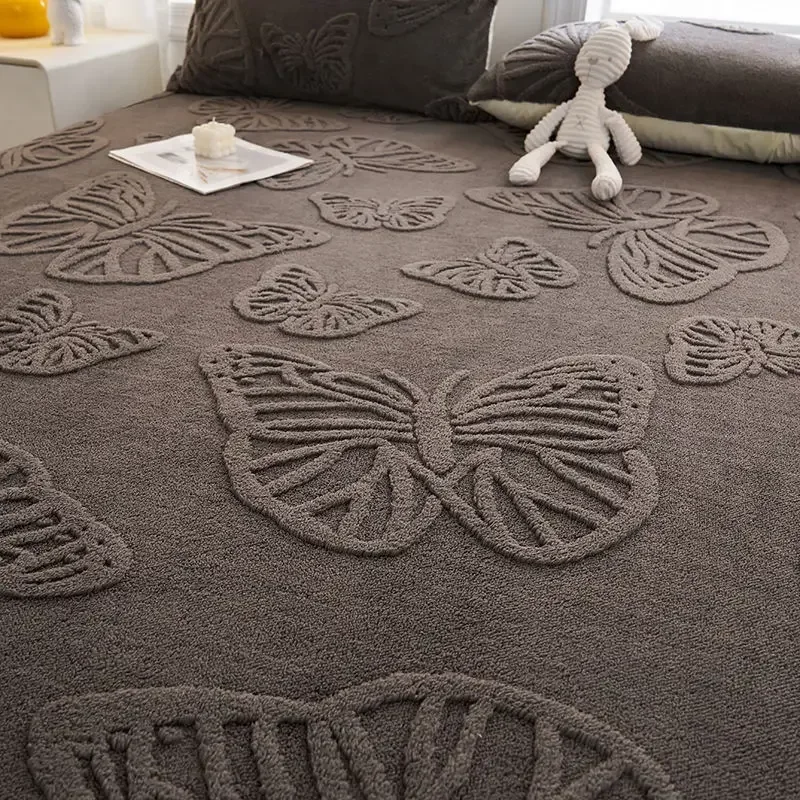 WASART Warm plush elastic fitted sheet mattress protector cover winter coral fleece couple bed linen luxury double bed bedding 2