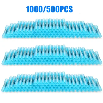 100-1000PCS Blue Heat Shrink Connectors Insulated Waterproof Crimp Terminals Seal Butt Electrical Wire Connector 16-14 AWG