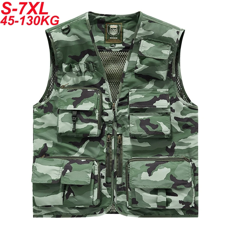 Gilet camouflage homme grande taille 130kg 7XL - Veste sans manches multi-poches pour pêche et camping