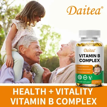 DAITEA - Vitamin B Complex Capsules - B12, B1, B2, B3, B5, B6, B7, B9, Folic Acid and Biotin - Reduce Stress, Boost Immunity 2