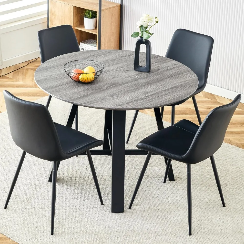 Round Dining Table Set for 4, Round Kitchen Dining Table and Chairs Set for 4,42" Modern Dining Room Table Set for 4 2