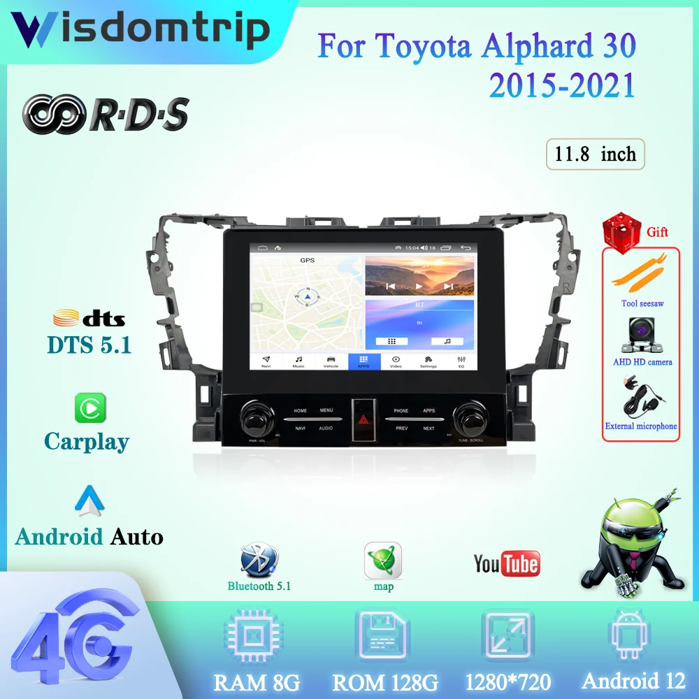 

11.8inch For Toyota Alphard A30 2015-2021 Car Multimedia Player GPS Navigation Radio Stereo Carplay 4G WIFI Android12