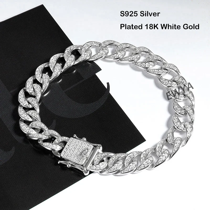 Full 1.2mm D Color Moissanite Cuban Link Bracelet Men Women Unisex S925 Silver Pass Diamond Test 8mm Wrist Bracelets EWYA moissanite silver bracelet