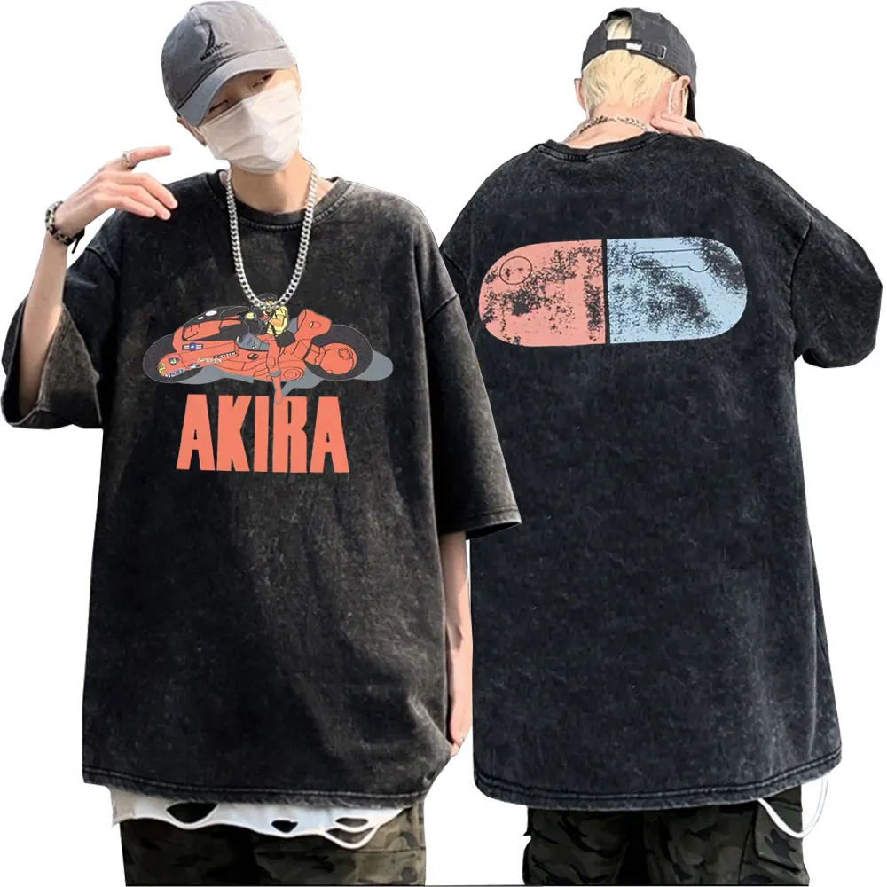 

Wash Vintage Black Men Women Manga High Quality Pritn T shirts Anime Neo Tokyo Akira Movie Science Fiction Shotaro Kaneda Tshirt