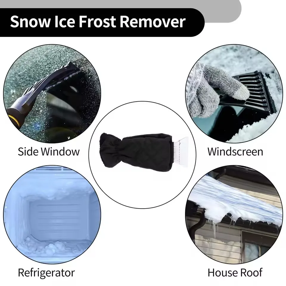 Car Windshield Snow Removal Scraper with Warm Gloves Winter Ice Removal Shovel Window Glass Defrosting Tool Car Maintenance