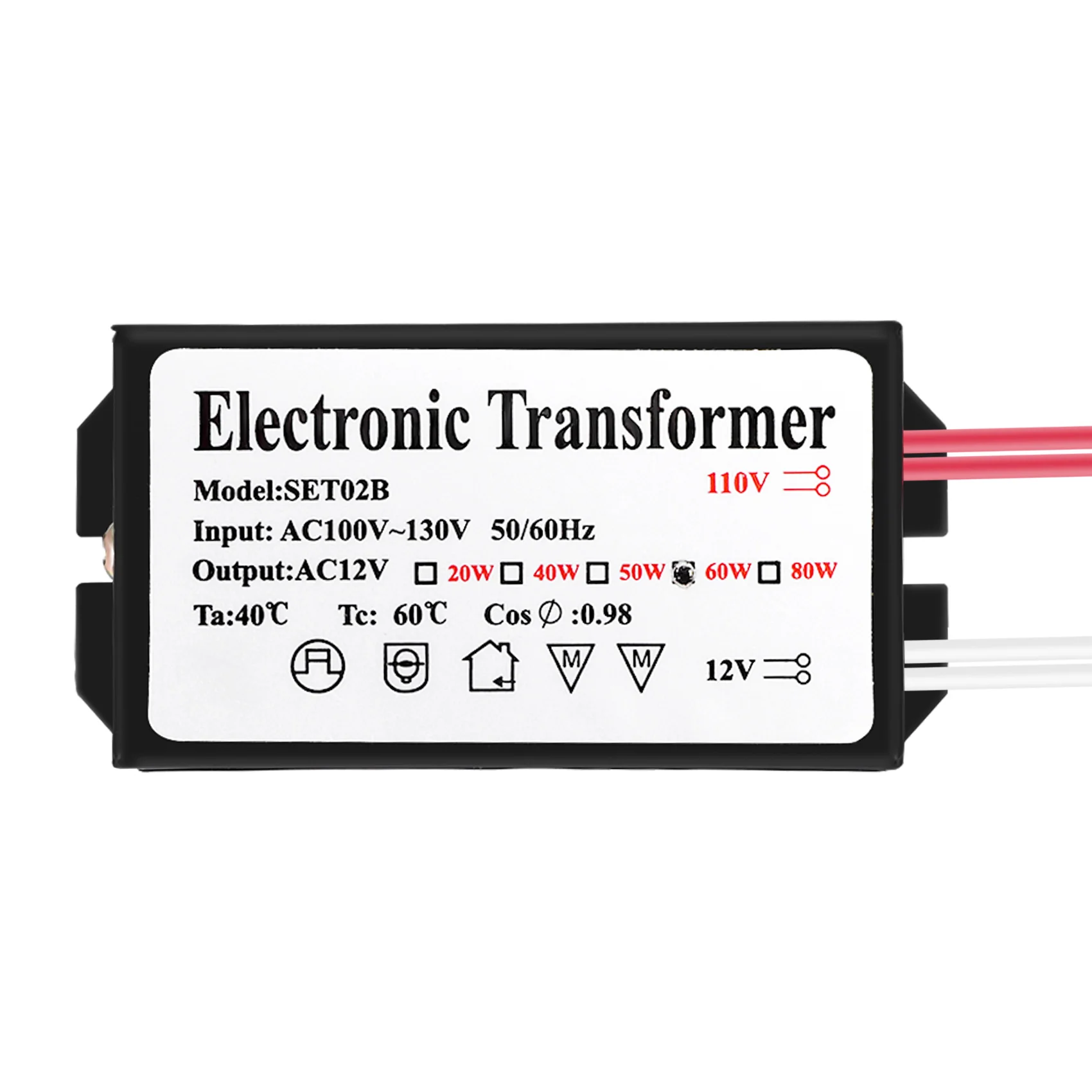 할로겐 조명 전원 공급 장치 변환기, 전자 변압기, 블랙, 110V 12V, 60W