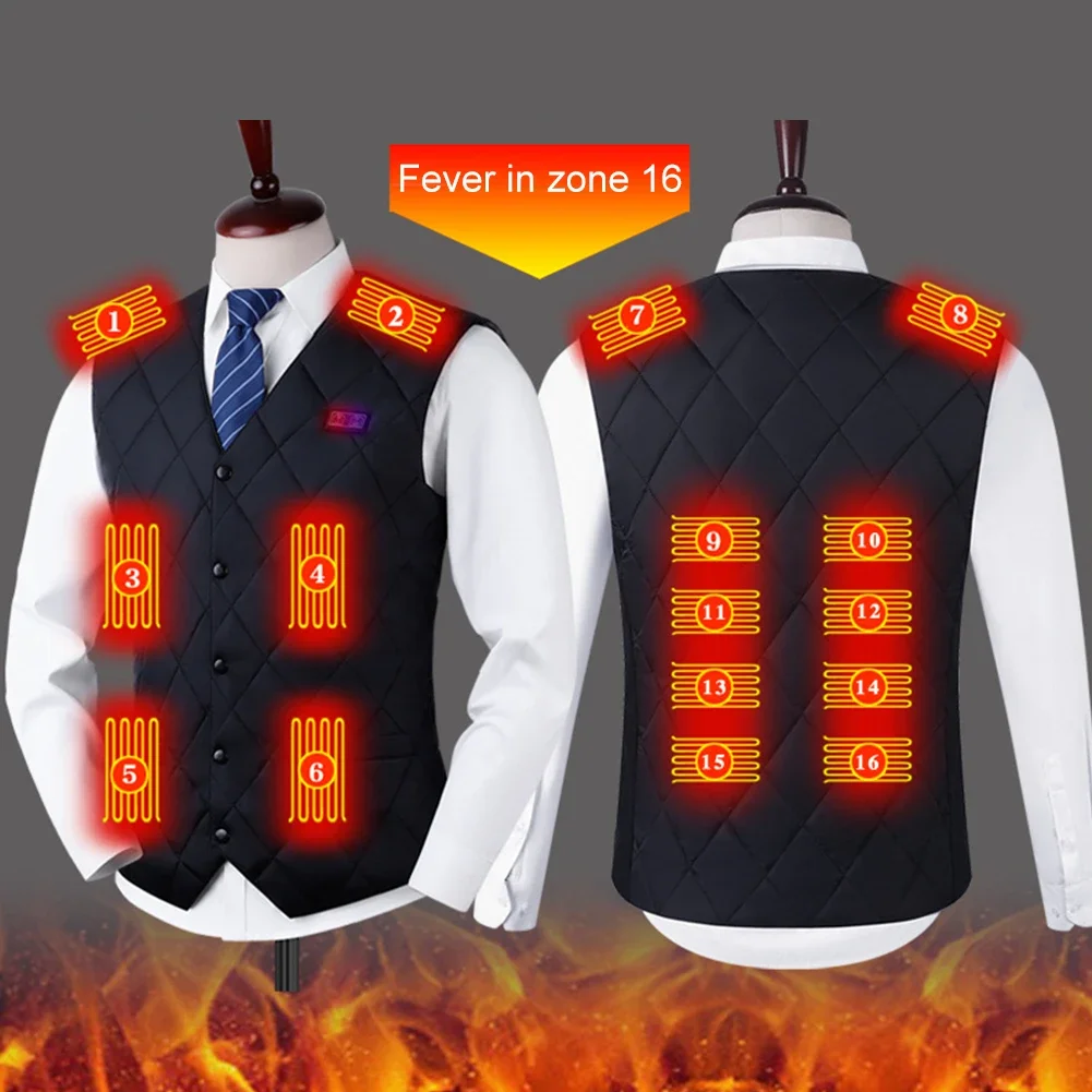 16 Places Zones Thermal Clothing USB Charging Thermal Electric Heating Clothing Women Men Thermal Heated Vest for Camping Hiking