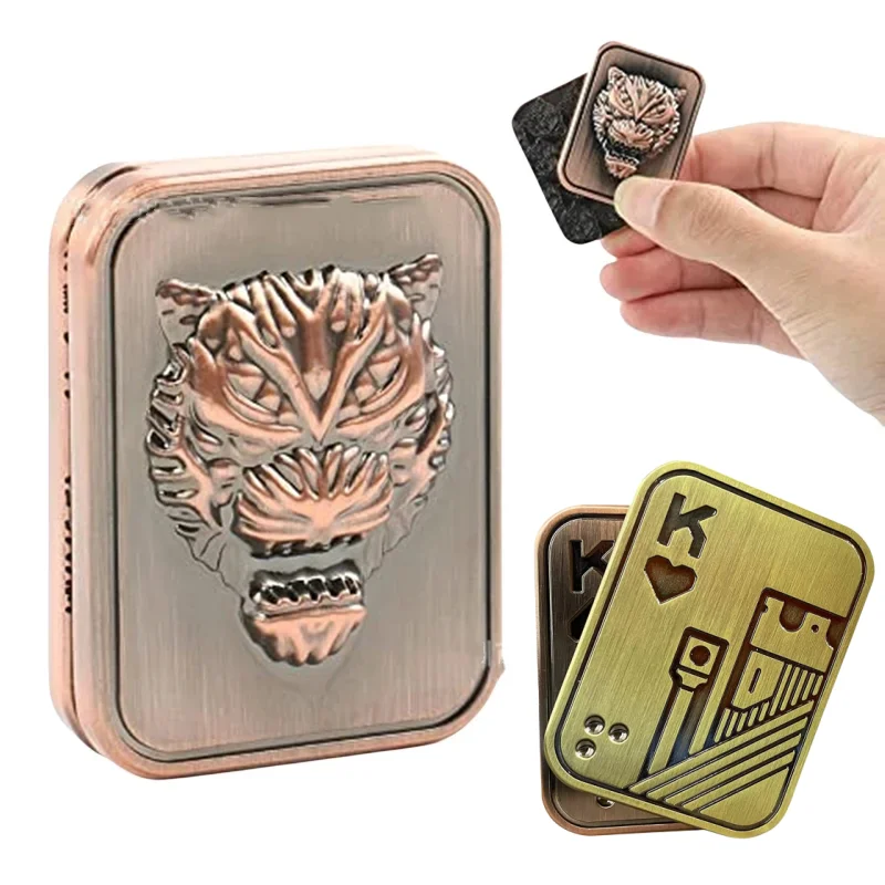 

Metal Tiger Skull Push Slider Stress Relief Decompression Toy Anti Stress EDC Top Spinning Poker Toys Portable Kids Adults Gifts