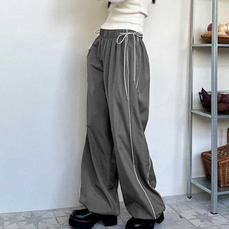 

Vintage Women High Waist Sweatpants American Style Lace Up Loose Wide Leg Pants Harajuku Streetwear Female Hip Hop Trousers