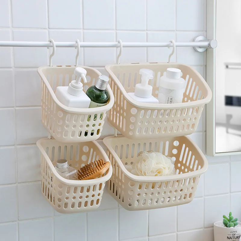 Hangable Storage Basket Bathroom Hanging Baskets Household Plastic Kitchen  Bathroom Shower Storage Wall Hanging Basket