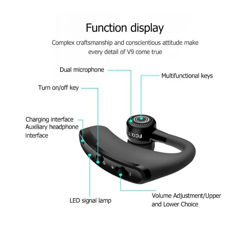 V9 Single Earphones Long Standby Business Headphones Waterproof Mono Headset Outdoor HD Call Bluetooth Wireless Earbuds With Mic 3