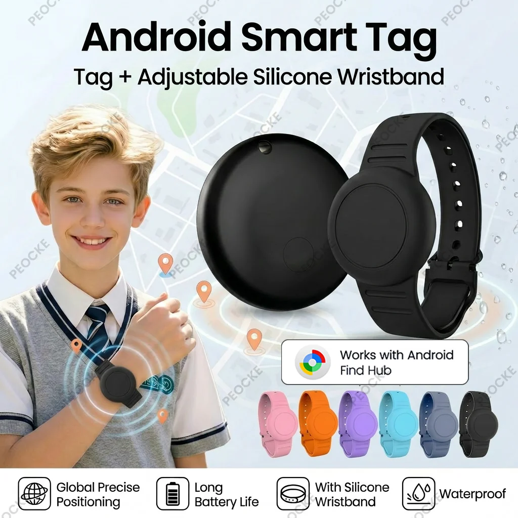 Smart Location Tag with Adjustable Silicone Wristband - Anti-Lost GPS and Bluetooth Tracker