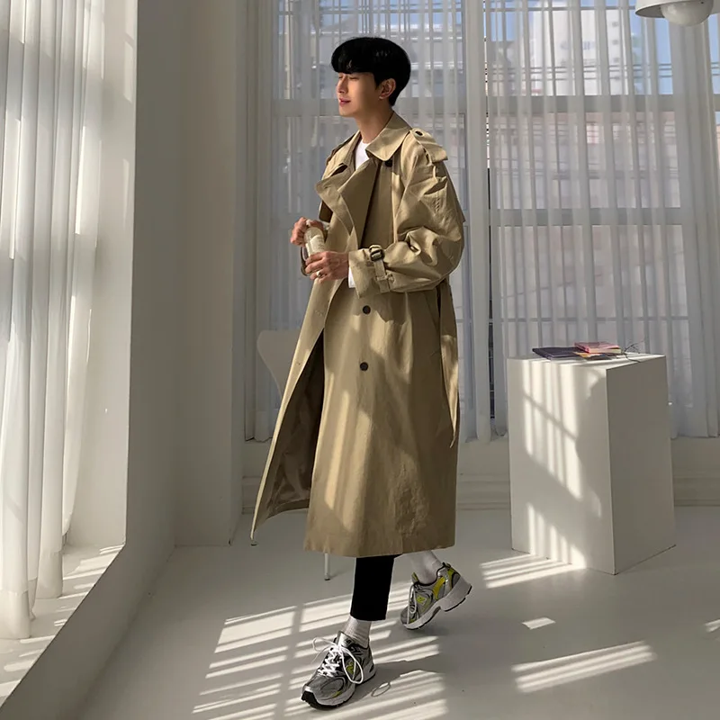 Trench Coat Men's Mid-length Autumn Coat Korean Version Trendy Handsome British Cape Loose Japanese Coat
