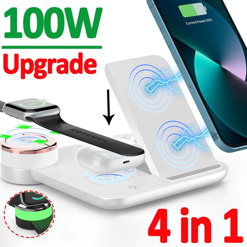 100W 4 In 1 Wireless Charger Stand For IPhone 14 13 12 X RGB Light Fast 100w-4-in-1-wireless-charger-stand-for-iphone-14-13-12-x-rgb-light-fast