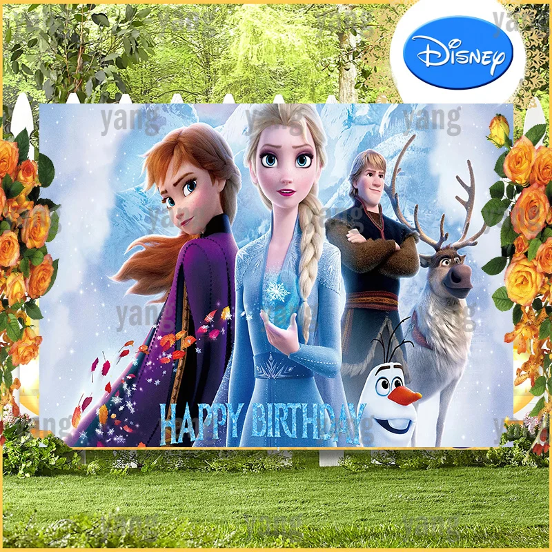 Disney Custom Frozen Princess Elsa Anna Cute Sven Olaf Red Leaves Birthday Party Blue Iceberg Sfondo Fotografia Sfondo