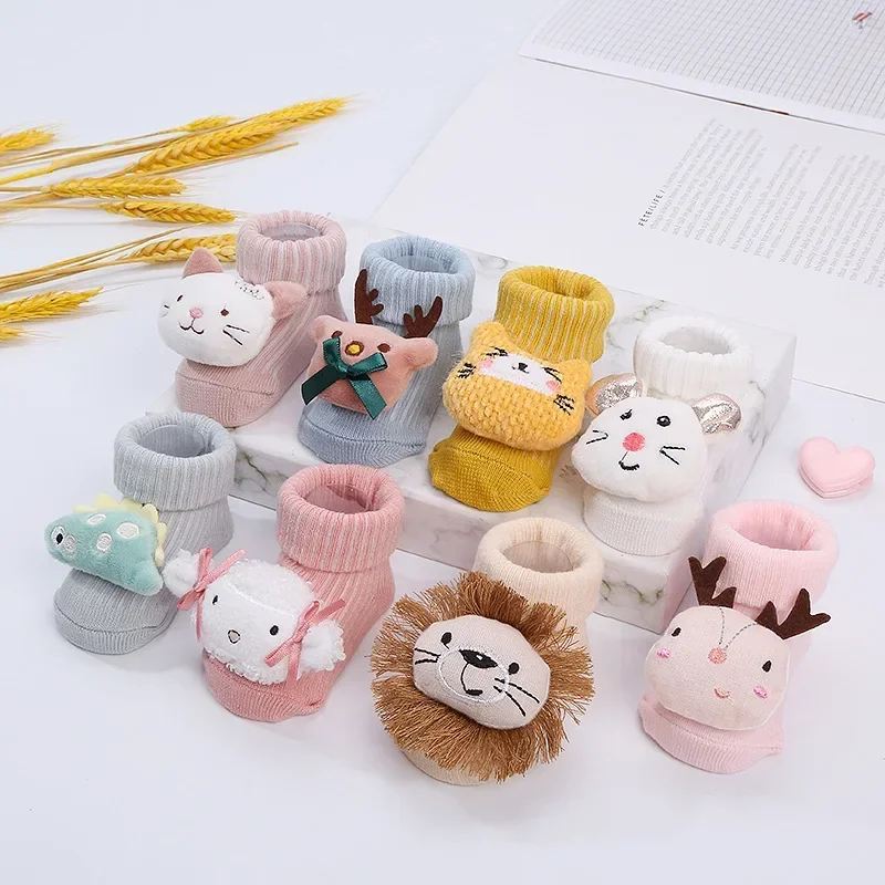 Spring Autumn Baby Korean Knitted Cotton white Soft High Long Socks Cute Cartoon Animal Doll Socks for Newborn Infant Girls Boys