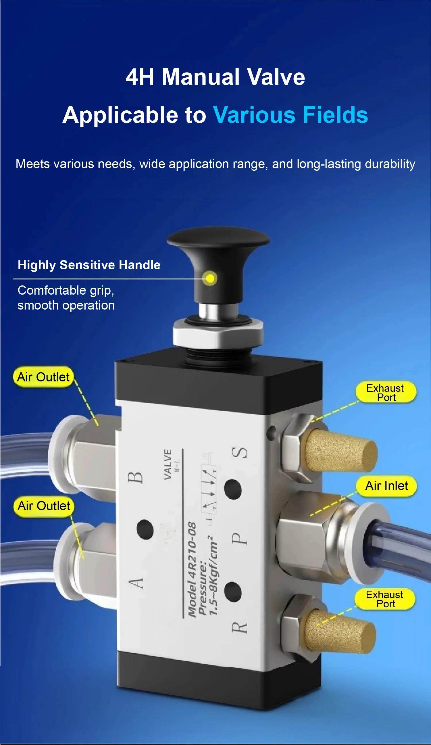 4H210-08/4R210-08 Pneumatic Manual Directional Control Valve Hand Lever Air Swit