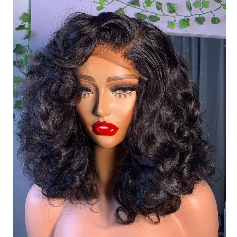 

Loose Deep Wave Synthetic Hair 13X4 Lace Front Wigs Glueless Short Bob High Temperature Fiber Transparent Lace