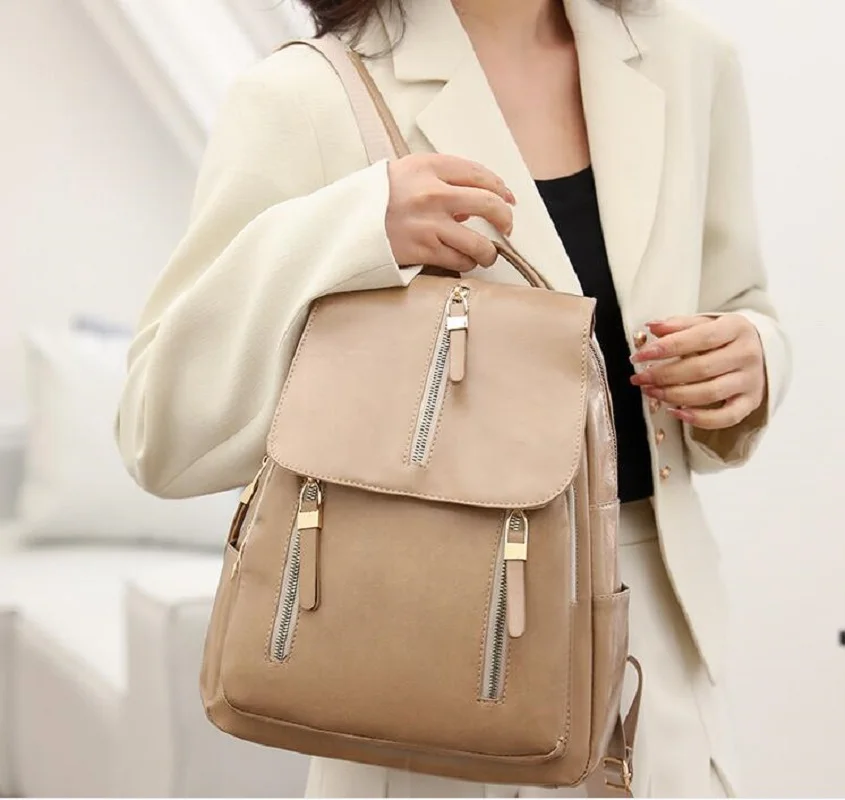 

Women High Quality Leather Shoulder Bags Totes Fashion Large Capacity Backpack Ladies Retro Leisure Travel Backpack School Bag