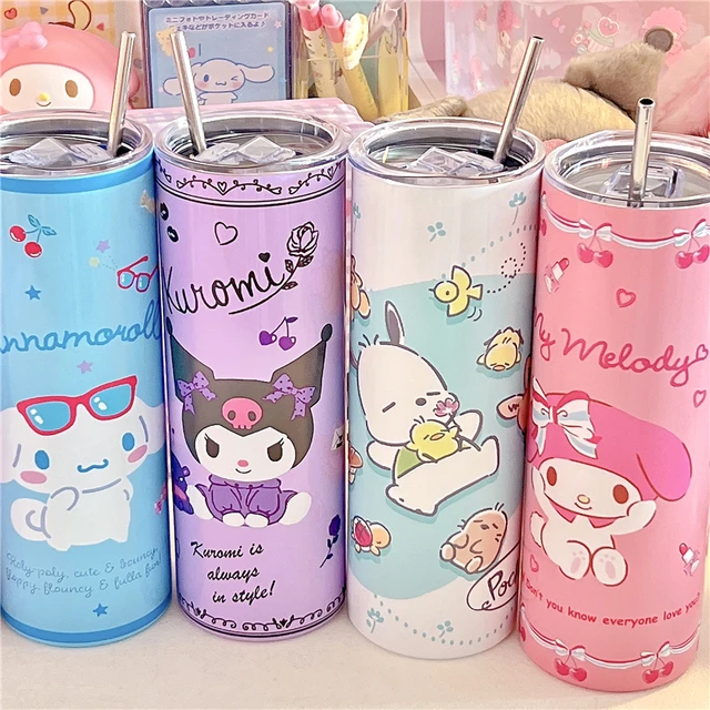 Kawaii Kuromi Melody Cinnamoroll Stainless Steel Thermos Water Bottle with Straws: An Anime Sanrios Delight