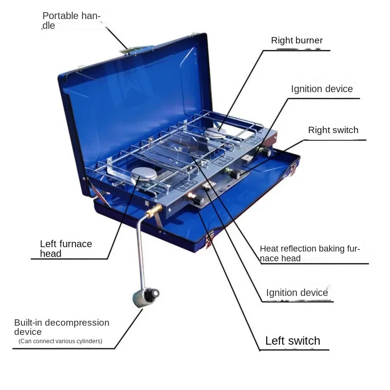 Folding barbecue gas stove camping picnic car gas double-eye three-head windproof car stove outdoor picnic barbecue 6
