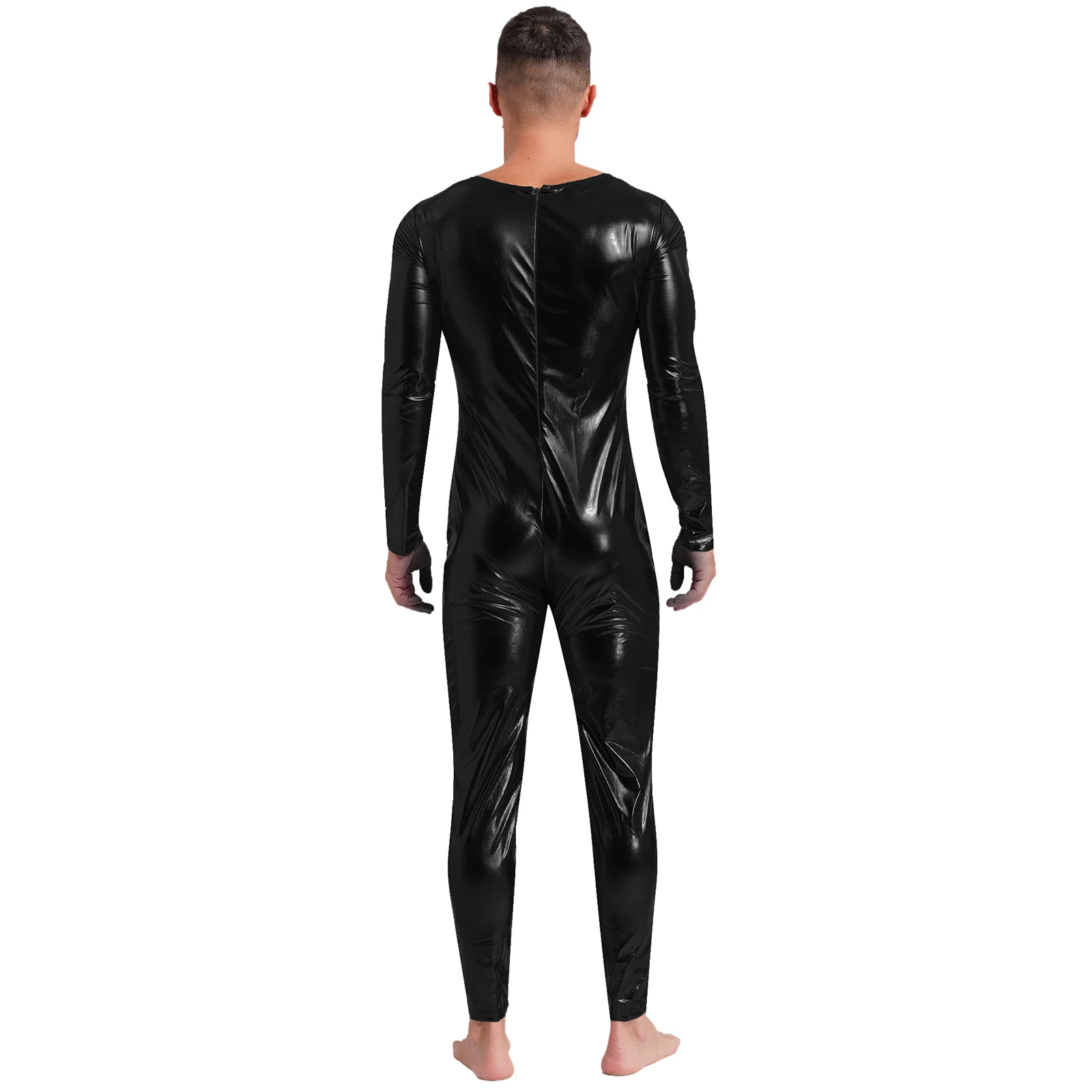 Herren-Overall, metallisch glänzend, Tanzbekleidung, Clubwear, langärmelig, schmale Passform, Ganzkörper-Body, Karneval, Party, Bühnenkostüm – Detail 11