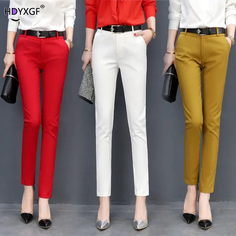 

Spring Fall Formal Office Slim Pencil Pants Women Solid Color High Waist Skinny Trouser Streetwear Cozy Casual Ankle-length Pant