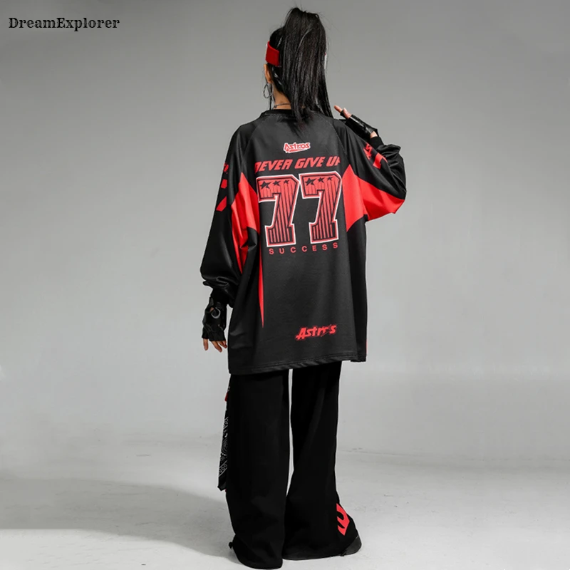 Boys Hip Hop Contrast Sweatshirt Fire Joggers Pants Girls K-pop Street Dance Costumes Kids Jazz Clothes Sets Children Streetwear 6