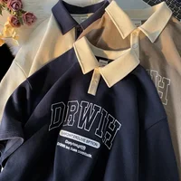 2023 Fashionable Versatile Men's Polo Shirt American Style Vintage Lapel Short Sleeves Loose Fit Oversized T-shirt