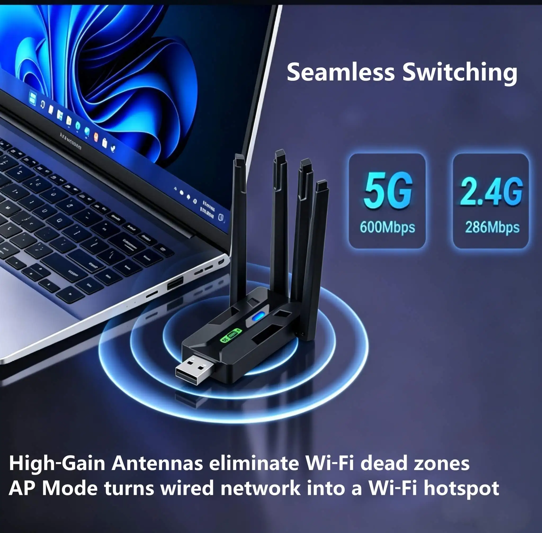 AX900 Wi-Fi 6 USB 어댑터 블루투스 5.4 무선 네트워크 카드 900Mbps 듀얼 밴드 2.4G/5.8G WiFi 동글 - PC Win7/8/10/11용