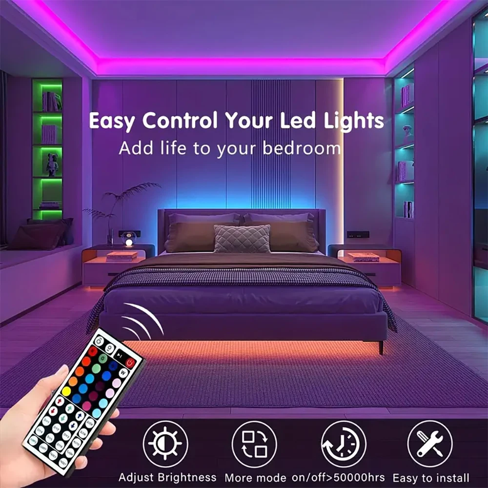 LED Strip Lights RGB 5050 LED Strips Remote Controller Color Changing Tape Light DC 12V Per Meter For Bedroom Room Kitchen Bar 5