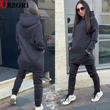 

2022 Women's Autumn And Winter Hooddies Tracksuit Solid Color Pants Set New Hooded Sweater Set Two-piece Set