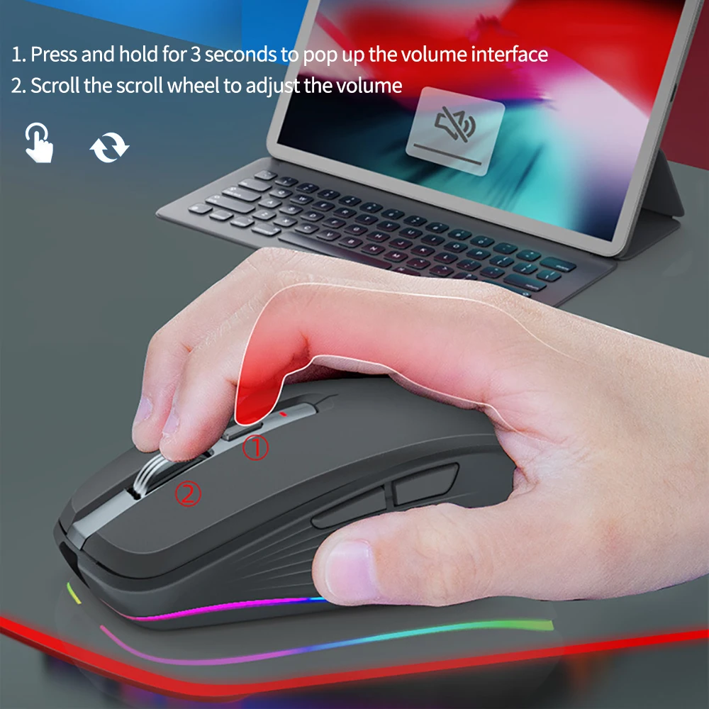 Dual Mode Rechargeable 2.4G Wireless Bluetooth USB Mouse RGB Mute Mouse For Windows Mac IOS Android Laptop Tablet Phone PC wireless mouse