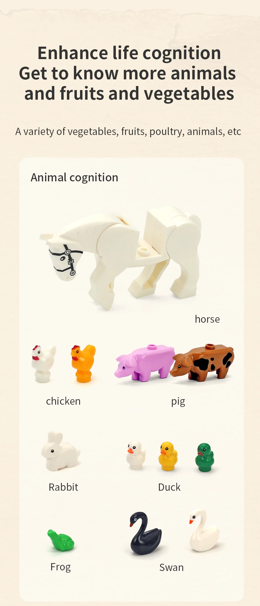 MOC Bauernhof Tiere Bäume Pflanzen Bausteine Spielzeug Henhouse Blöcke Spielzeug für Kinder Geschenke mit Gemüse Obst Ziegel Teile – Detail 9