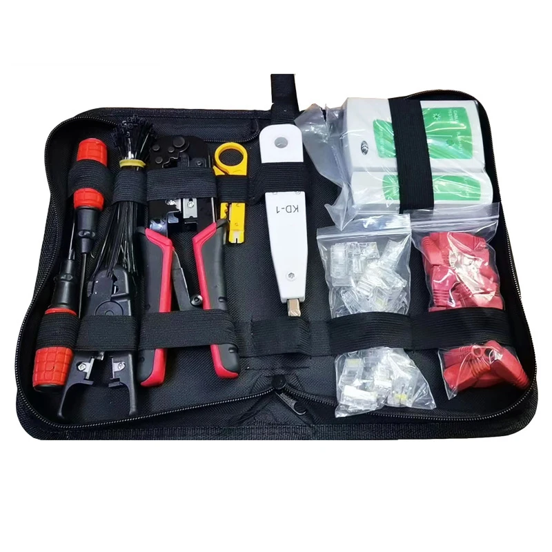 

(Free Shipping)Network Tool Kit Cabling Termination RJ45 Computer Network Cable Tester Crimper Cutter All In One Nylon Bag