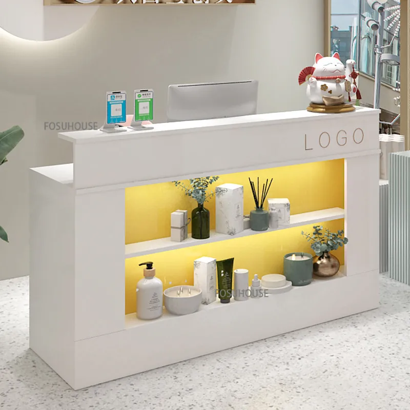 Modern Reception Desk Designer Office Furniture Simple Cashier Bar Clothing Store Wood-based Panel Front Desk Checkout Counter