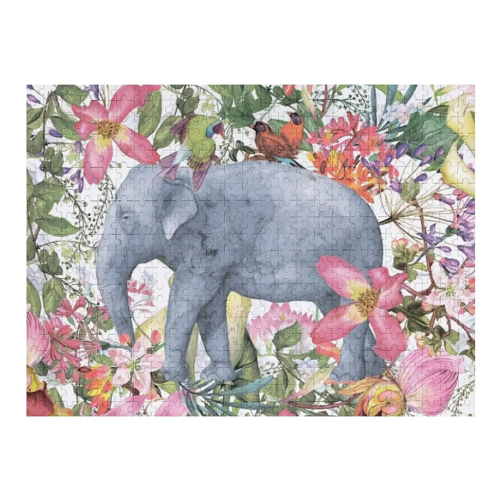 Elephant in Flower Jungle Botanical Garden Jigsaw Puzzle Wooden Adults Custom Name Wood Personalized Baby Object Children Puzzle library cats whimsical cats on the book shelves jigsaw puzzle personalized personalized photo gift puzzle