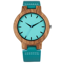 Minimalist Blue Dial Quartz Wood Watch with Genuine Leather Band (For men only watch)