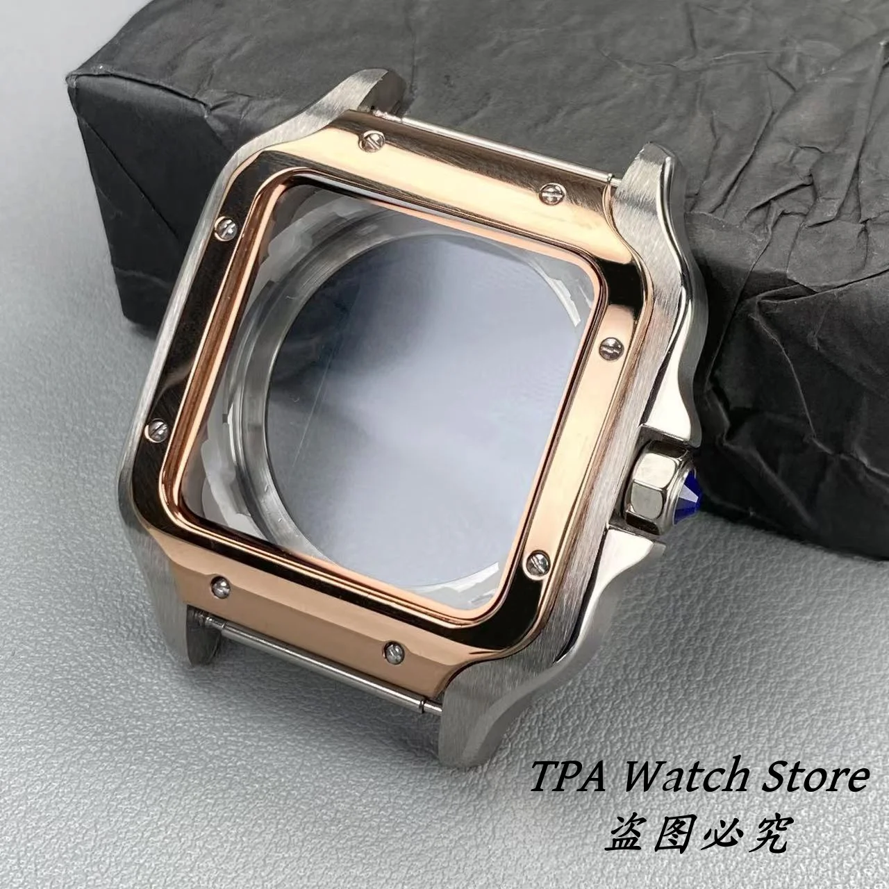 PVD Black Stainless Steel Square Watch Case - 38mm
